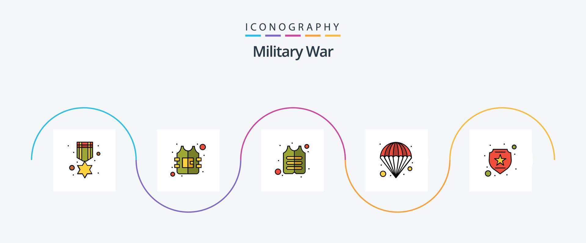 leger oorlog lijn gevulde vlak 5 icoon pak inclusief bescherming. jasje. parachute. atomair vector