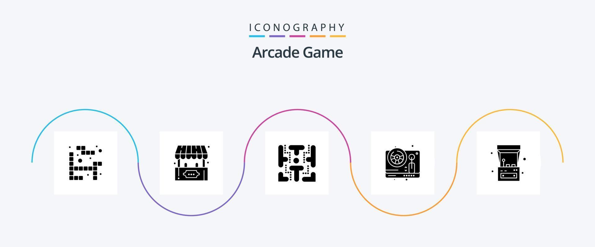 speelhal glyph 5 icoon pak inclusief spel. speelhal machine. plezier. Speel. wiel vector