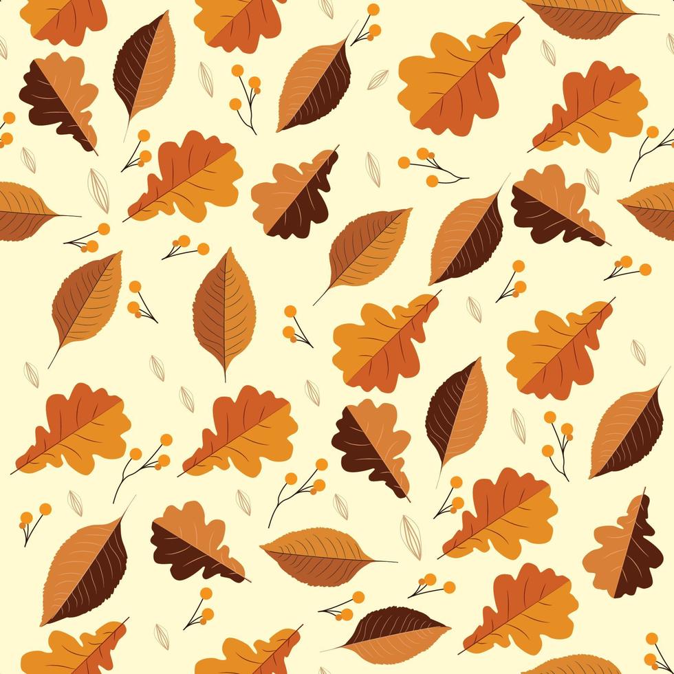 herfst naadloos patroon met verschillend bladeren en vogelstand vector