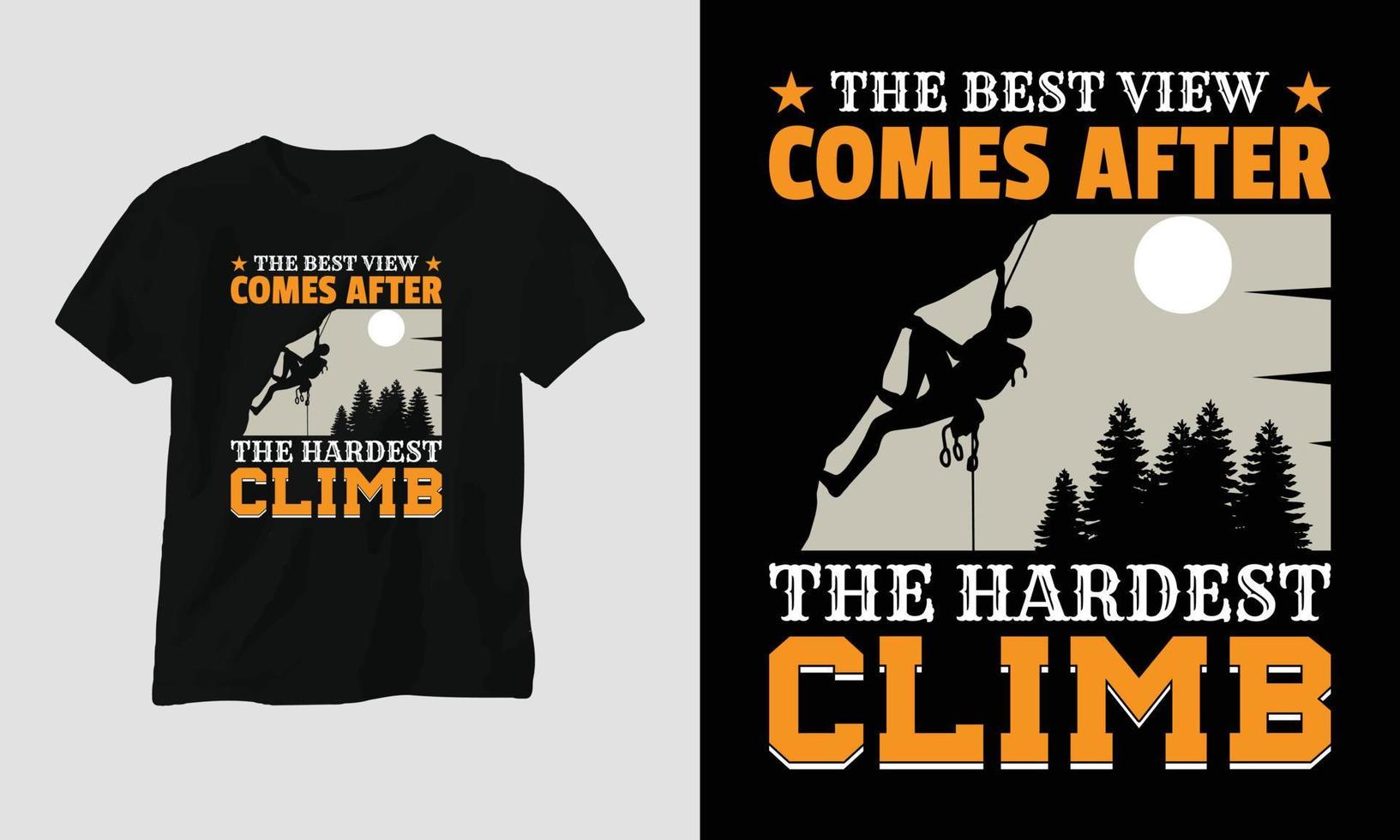 beklimming t-shirt ontwerp concept. ontworpen met berg, silhouet, bomen en wijnoogst stijl. vector