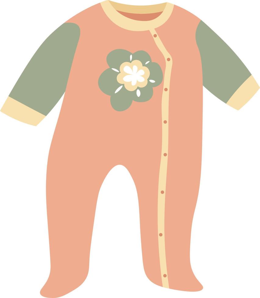 lichaam kleren voor pasgeboren baby's, geïsoleerd een stuk pak met decoratief bloem in bloeien. kleding voor meisje, kinderen kostuums voor slapen, comfortabel pyjama textiel. vector in vlak stijl