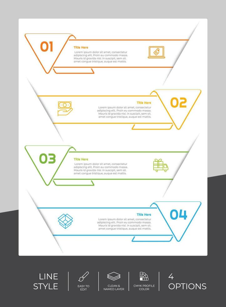 presentatie bedrijf optie infographic met lijn stijl en kleurrijk concept. 4 opties van infographic kan worden gebruikt voor bedrijf doel. vector