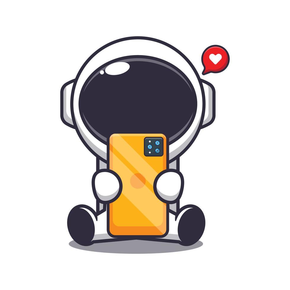 schattig astronaut met telefoon tekenfilm vector illustratie. vector tekenfilm illustratie geschikt voor poster, brochure, web, mascotte, sticker, logo en icoon.