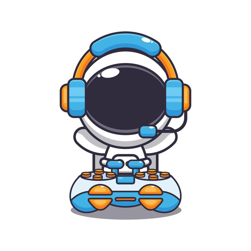 schattig astronaut Speel een spel tekenfilm vector illustratie. vector tekenfilm illustratie geschikt voor poster, brochure, web, mascotte, sticker, logo en icoon.