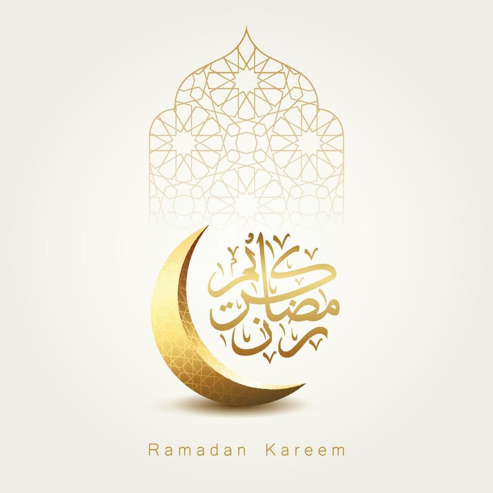 Ramadan kareem groet kaart ontwerp met halve maan maan en schoonschrift vector
