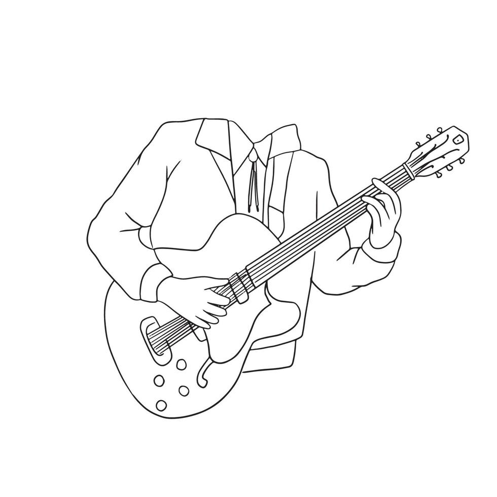 gitaar lijn kunst, muziek- instrument schetsen, schets tekening, musical illustratie, zwart wit lijnen, grafisch vector