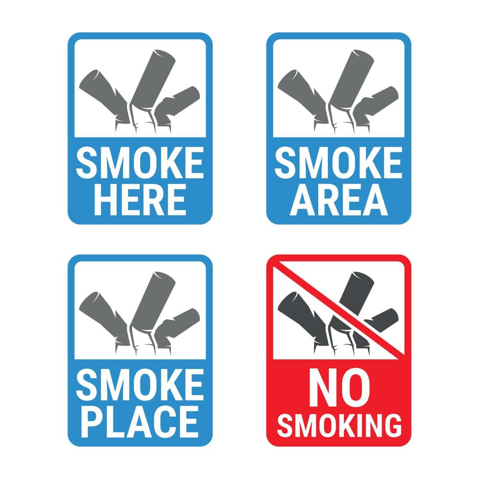 Nee roken en roken Oppervlakte etiketten, kleur silhouet Aan een wit achtergrond vector