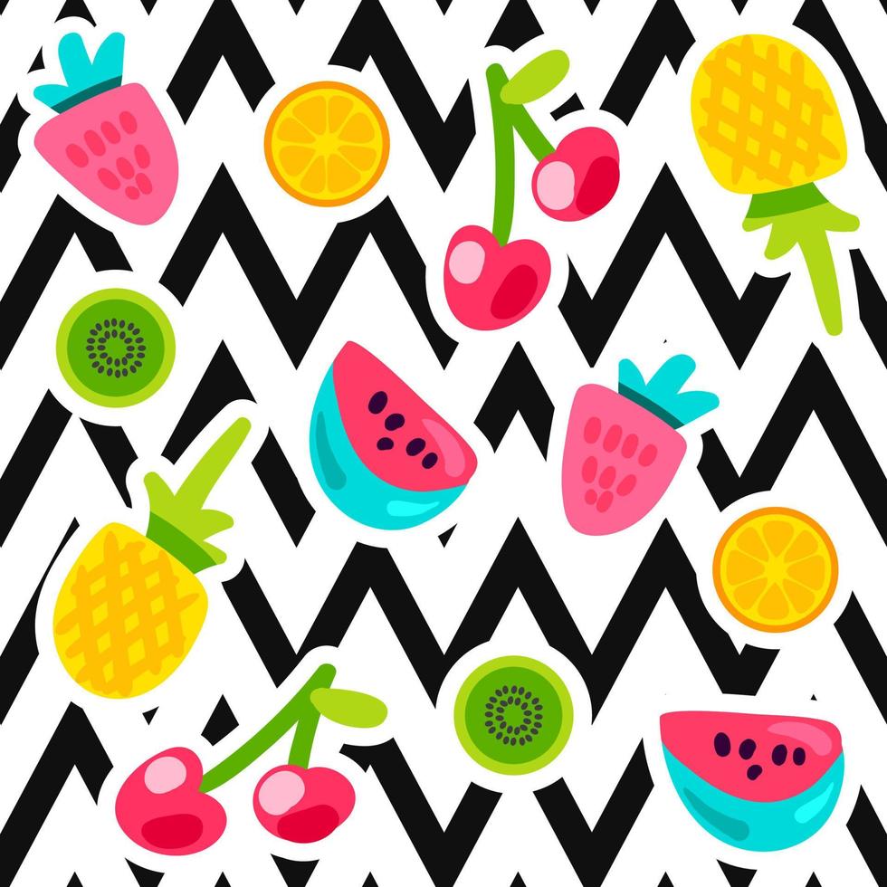 tropische vruchten doodle kleur stickers set vector