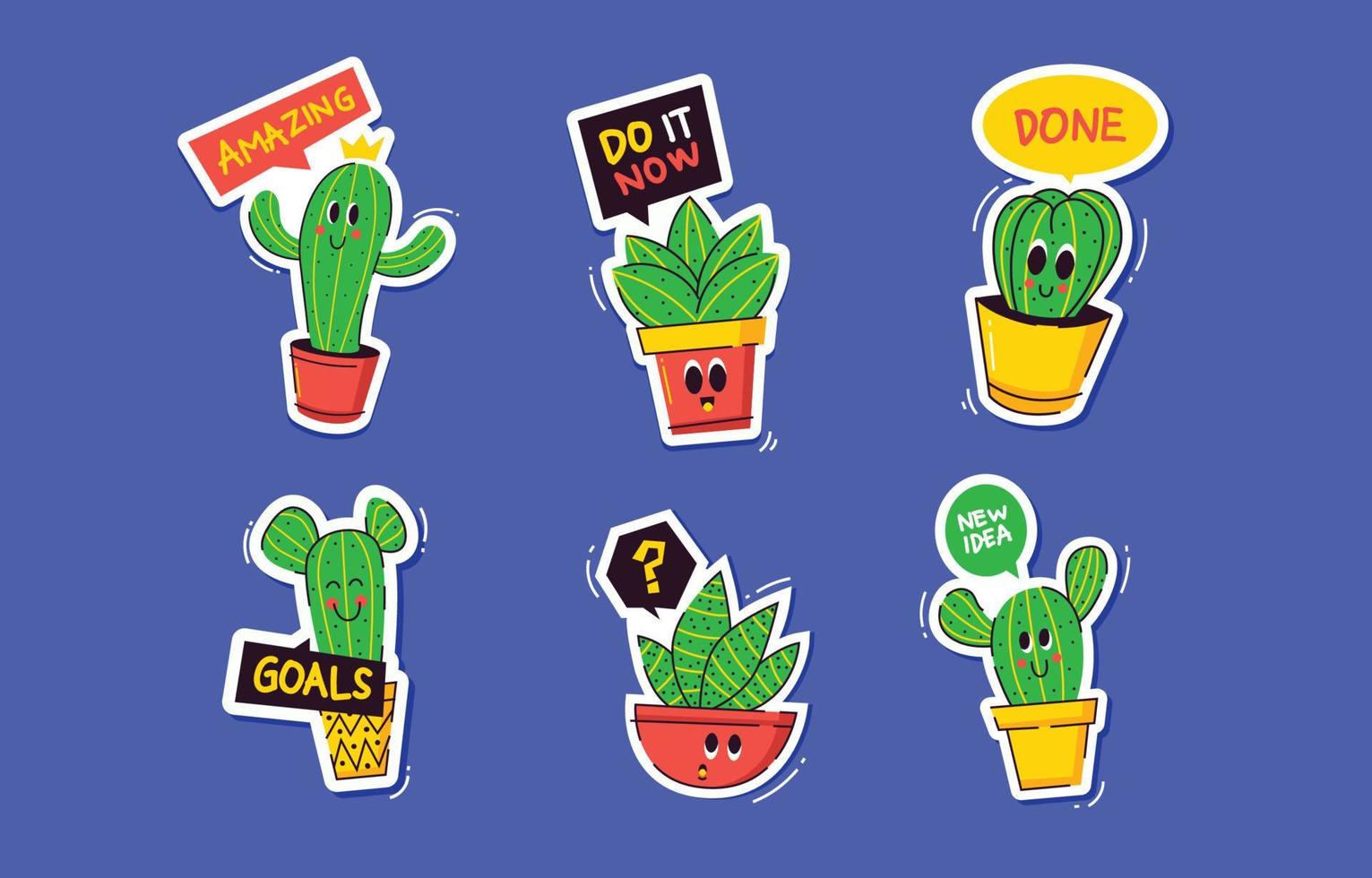 schattig hand- getrokken cactus karakter journaling sticker vector