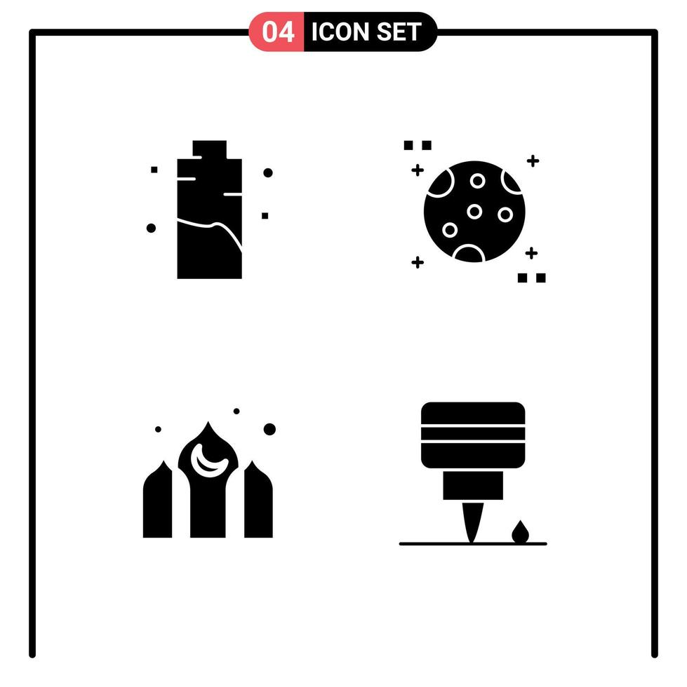 reeks van 4 vector solide glyphs Aan rooster voor accu Azië energie maan Ramadan bewerkbare vector ontwerp elementen