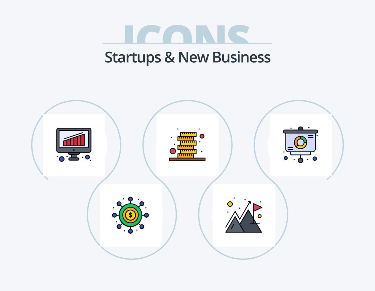 startups en nieuw bedrijf lijn gevulde icoon pak 5 icoon ontwerp. grafiek. analyse. dollar. spreker. afzet vector