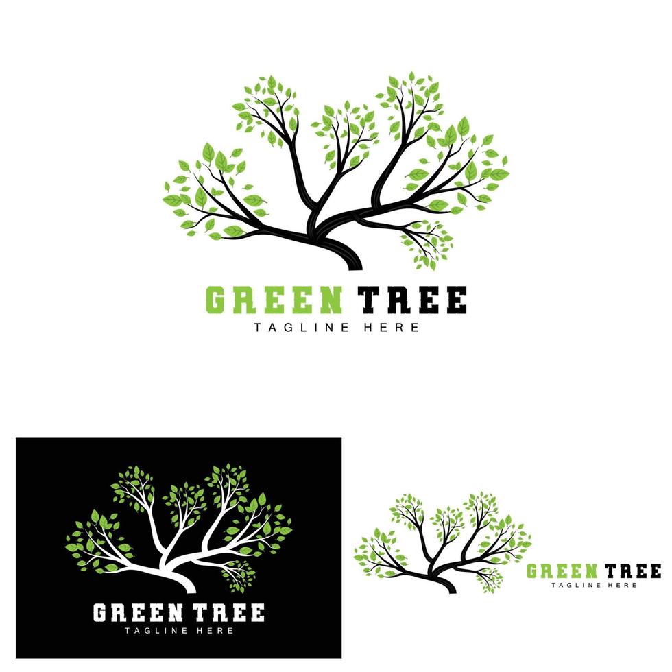 groen boom logo ontwerp, bonsai boom logo illustratie, blad en hout vector
