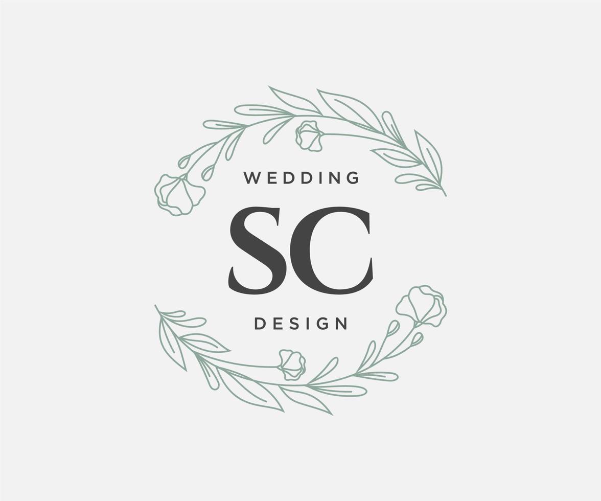 sc initialen brief bruiloft monogram logos verzameling, hand- getrokken modern minimalistisch en bloemen Sjablonen voor uitnodiging kaarten, opslaan de datum, elegant identiteit voor restaurant, boetiek, cafe in vector