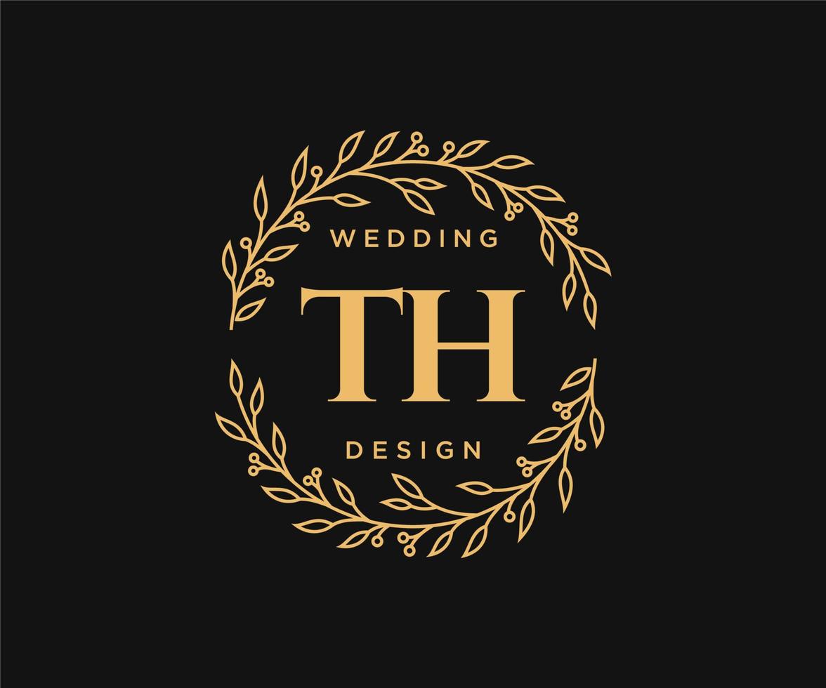 th initialen brief bruiloft monogram logos verzameling, hand- getrokken modern minimalistisch en bloemen Sjablonen voor uitnodiging kaarten, opslaan de datum, elegant identiteit voor restaurant, boetiek, cafe in vector