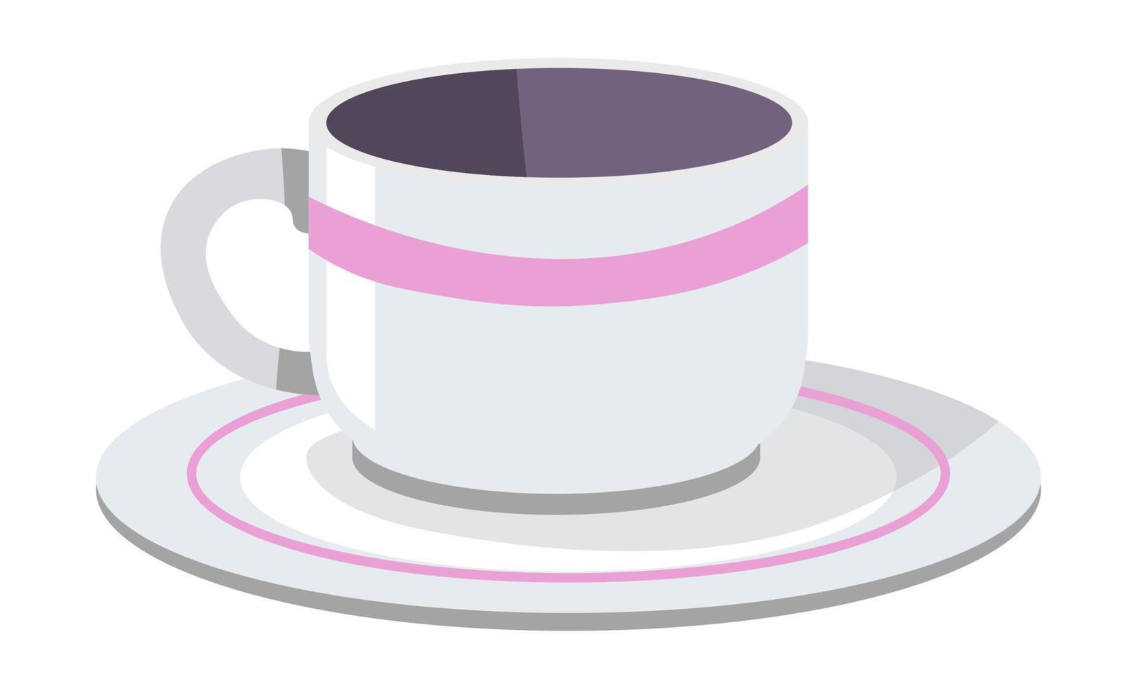 kop van koffie of thee, serviesgoed mok en borden vector