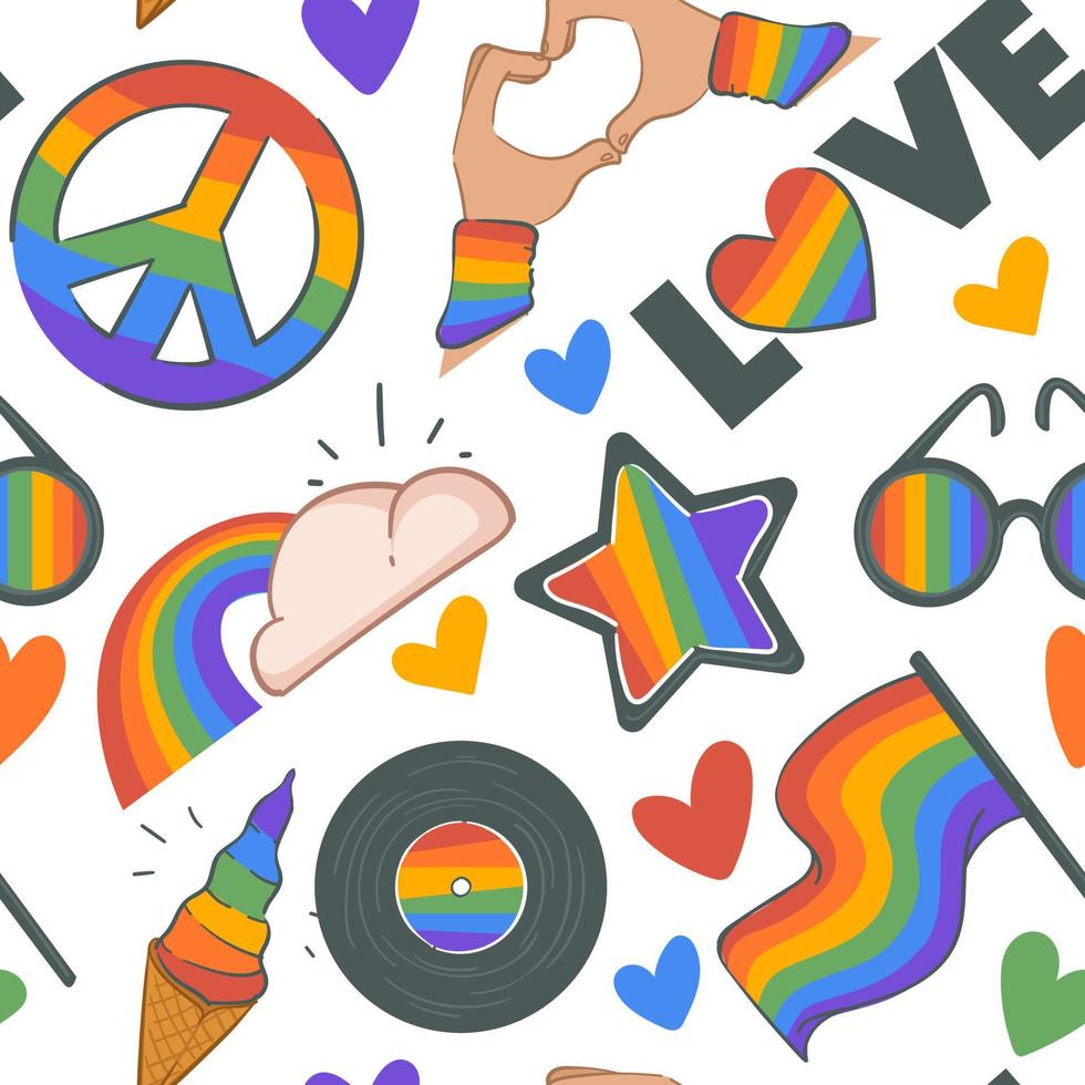 regenboog en wolk, vrede teken en liefde patroon vector