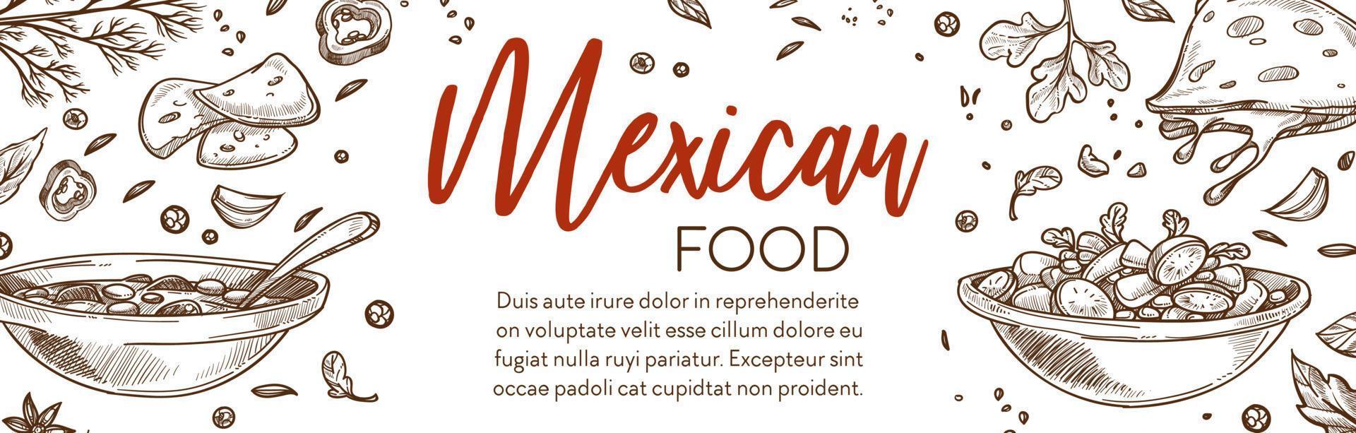 Mexicaans voedsel menu, salade en rollen inpakken gerechten vector