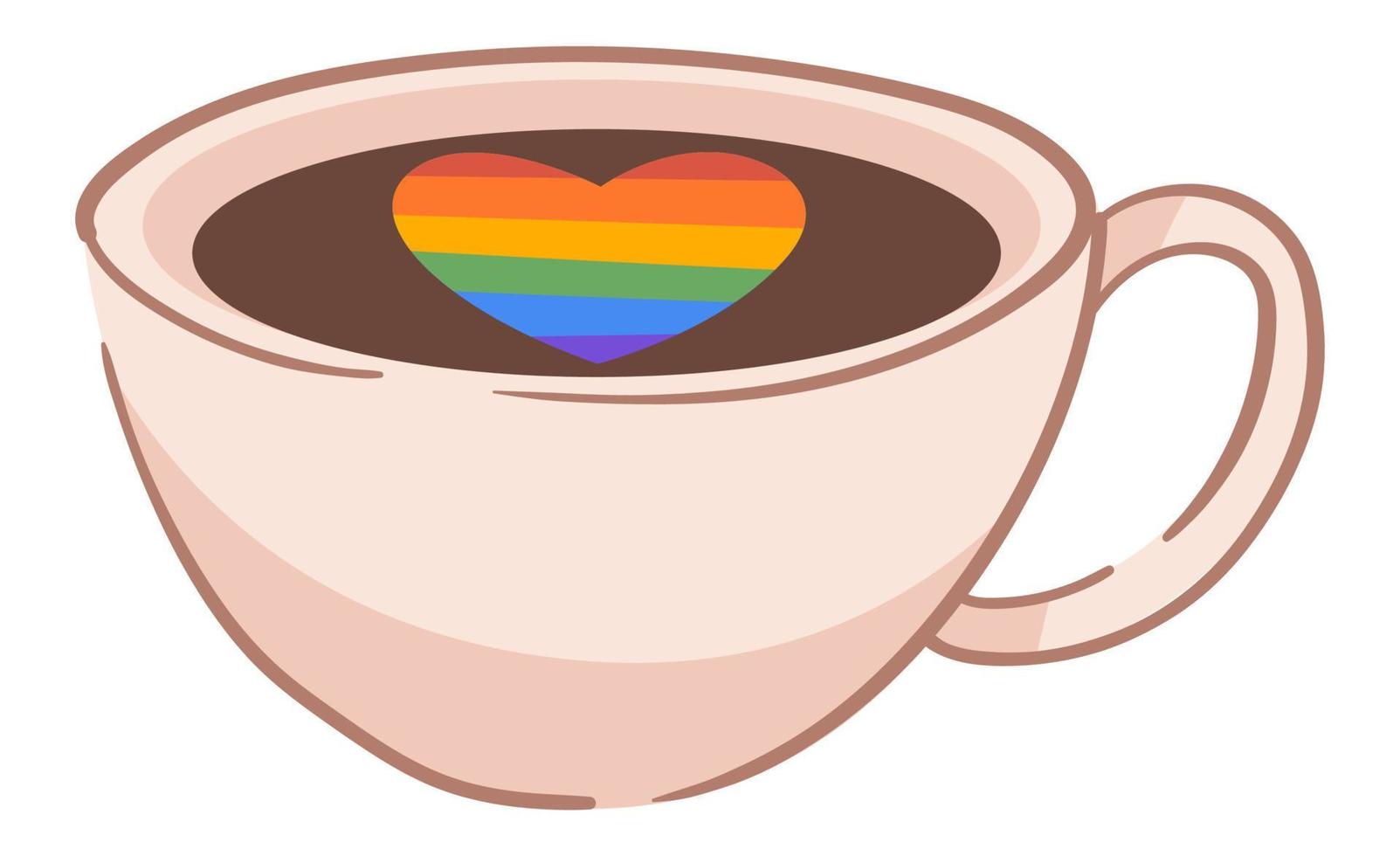 kop van koffie of thee met regenboog hart Aan top vector