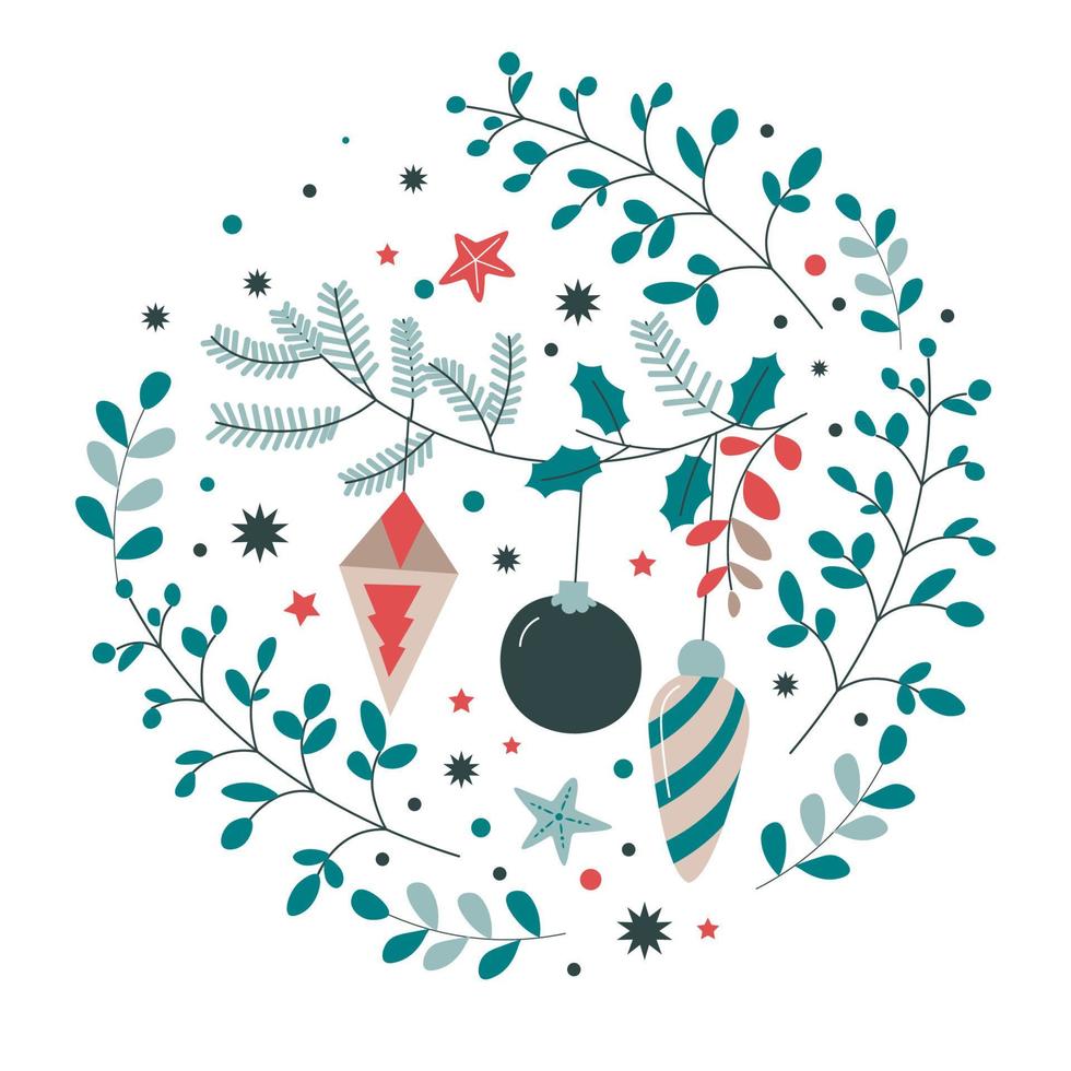 groenblijvend fabriek bomen met decoratief Kerstmis kerstballen vector