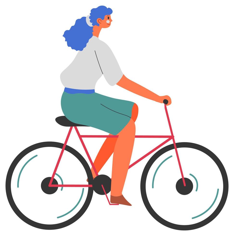 vrouw Aan fiets, dame rijden fiets buiten vector