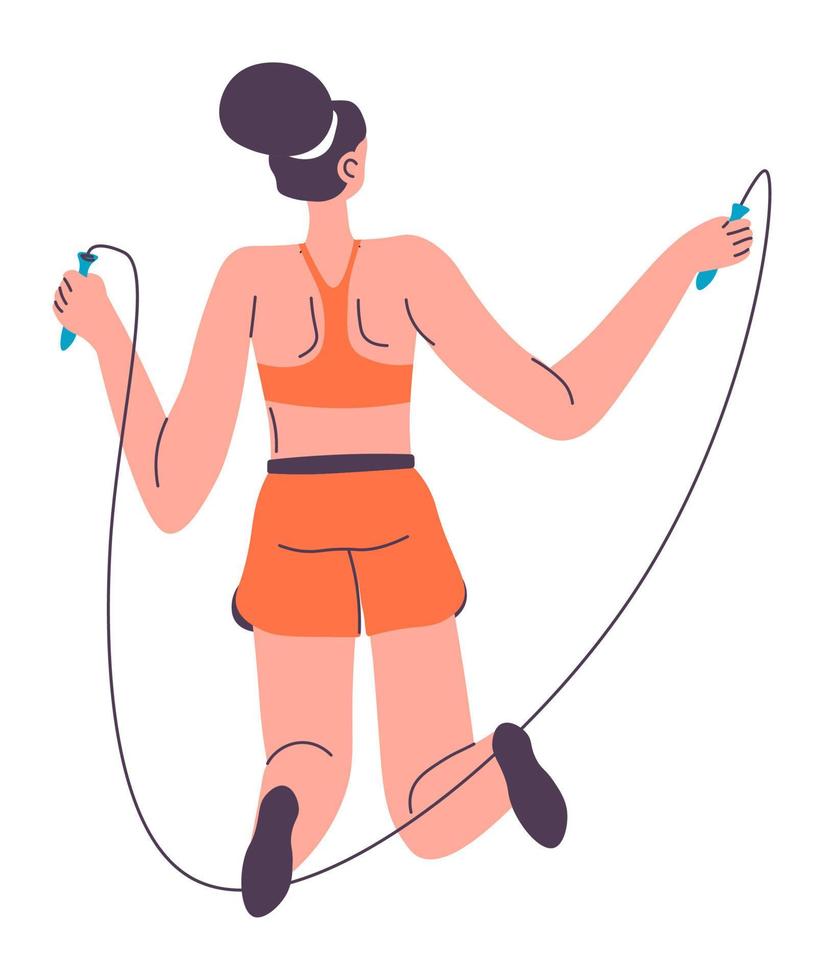 vrouw in sportkleding beoefenen Aan jumping touw vector