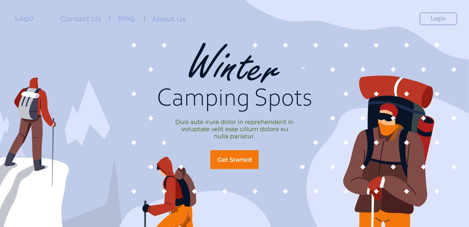 winter camping sport, mensen met rugzakken plaats vector