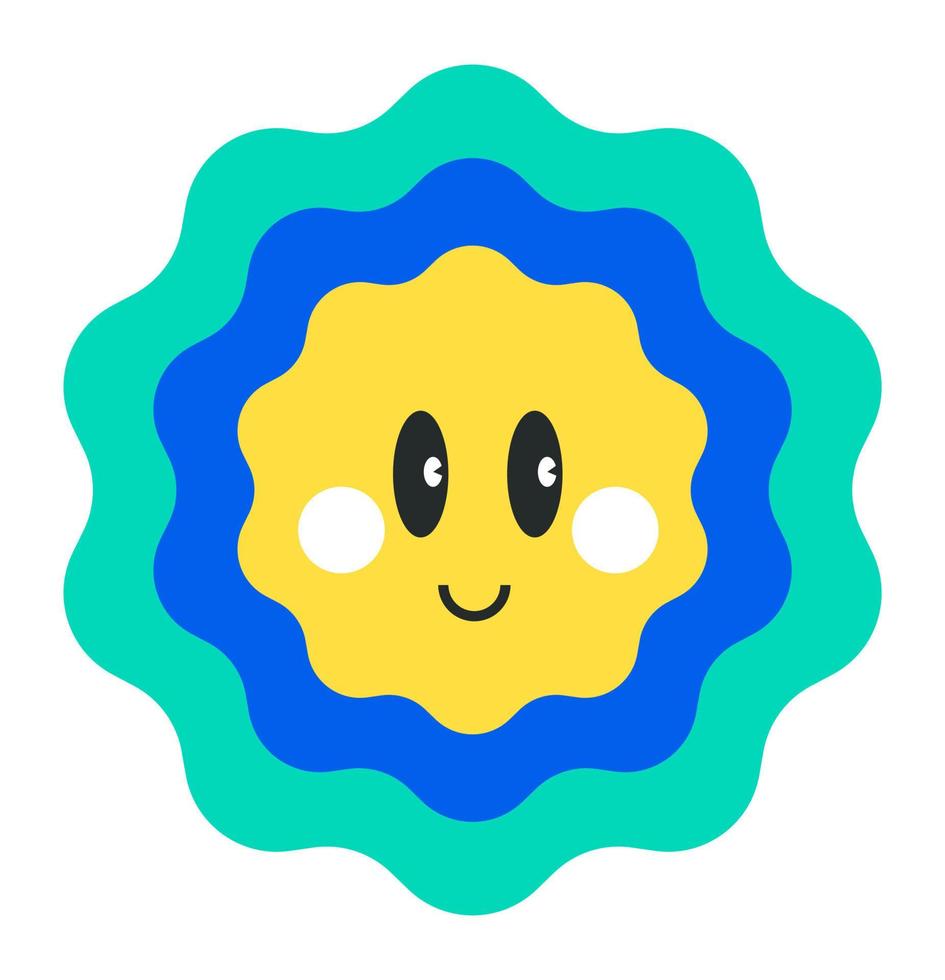 zon grappig karakter met glimlach, emoji personage vector