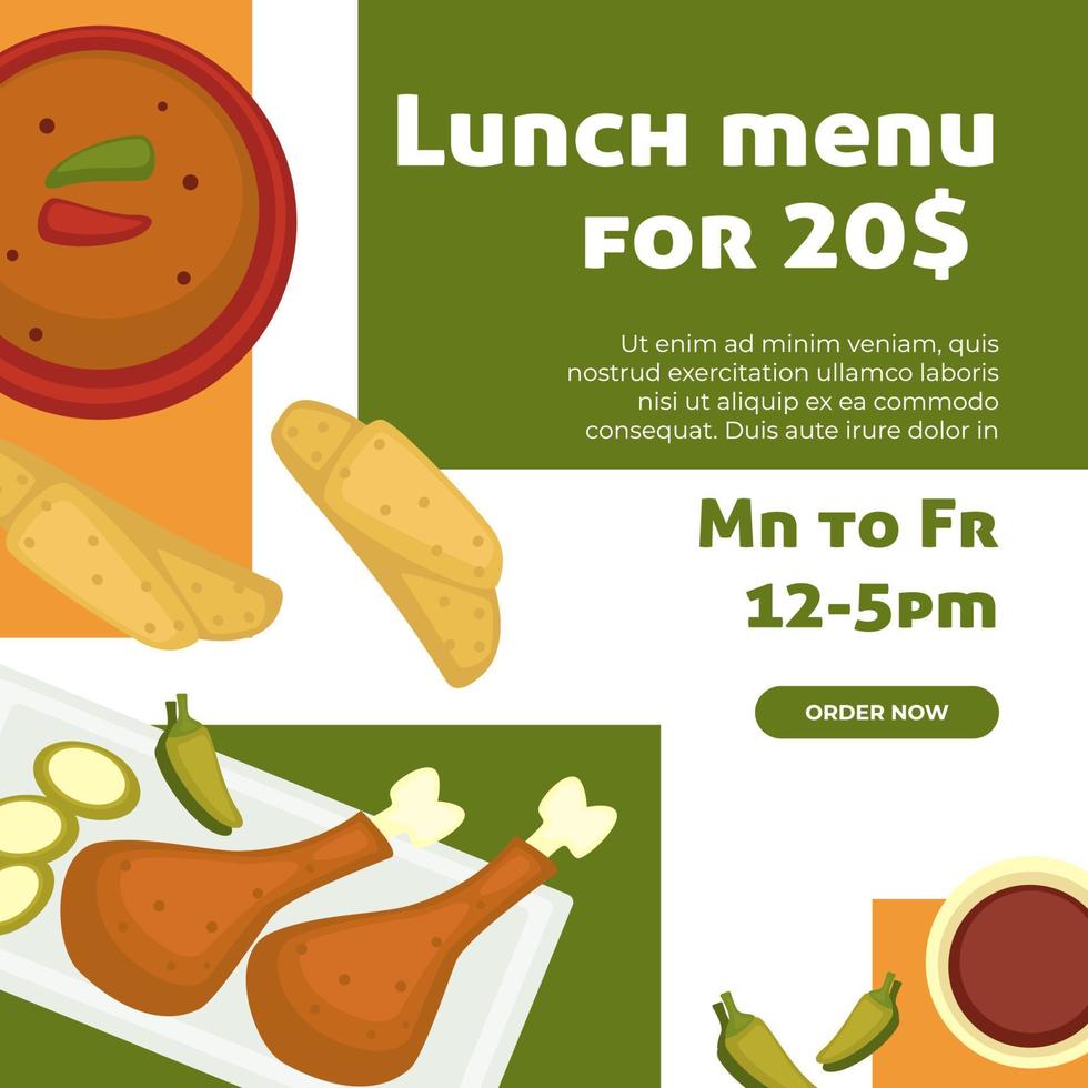 lunch menu voor 20 dollar, online restaurant bestellen vector