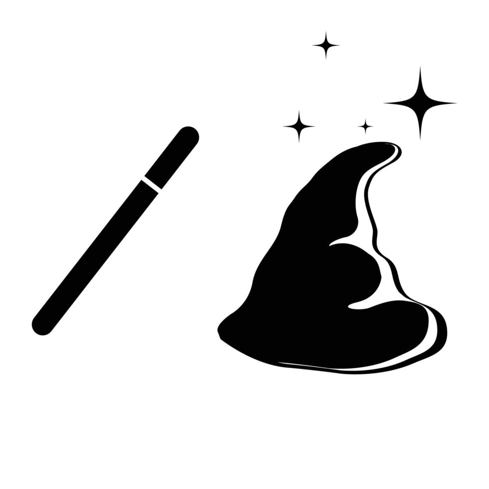magie toverstaf en magie hoed logo illustratie ontwerp vector
