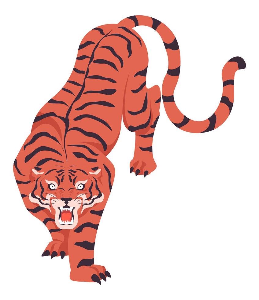 brullen Bengalen tijger, gevaarlijk roofdier vector