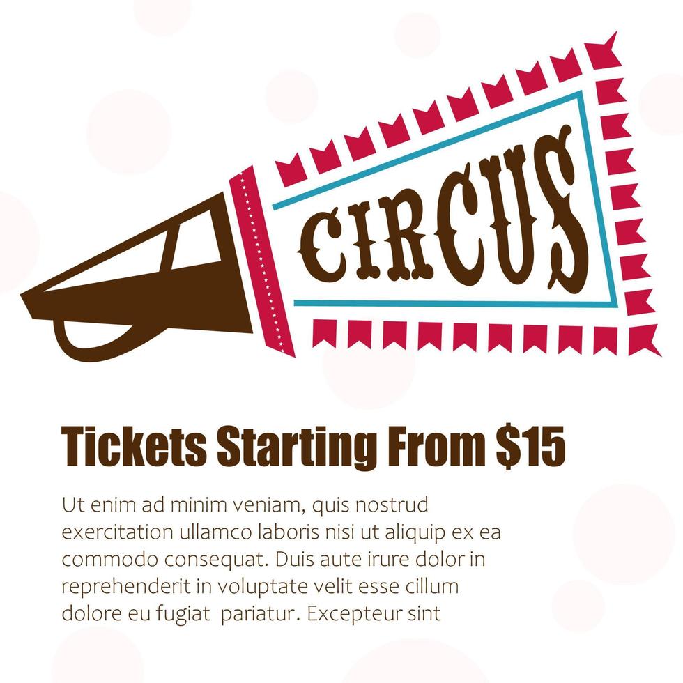 circus kaartjes beginnend van 15 dollar, banier vector