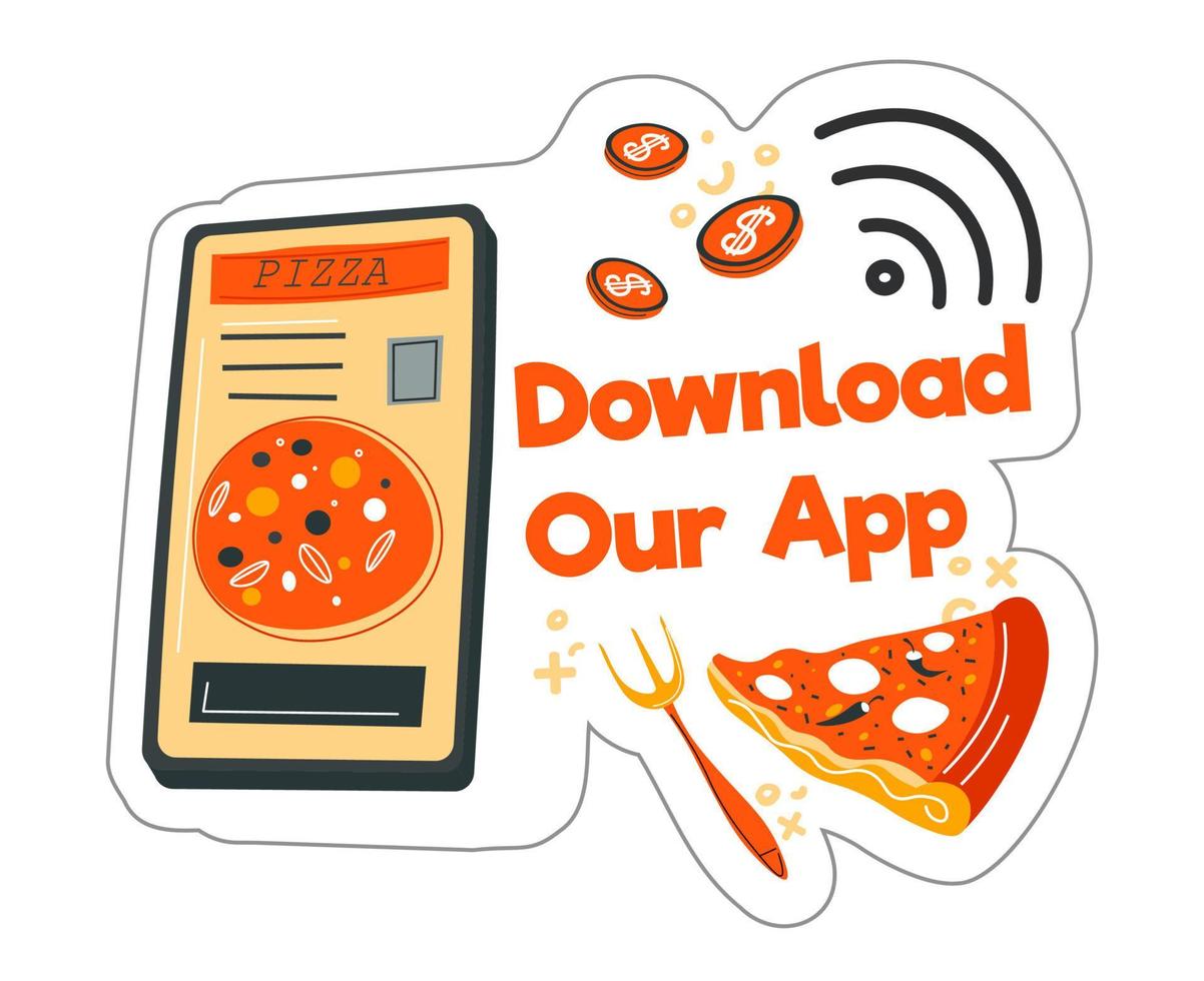 downloaden onze sollicitatie, pizza met levering vector