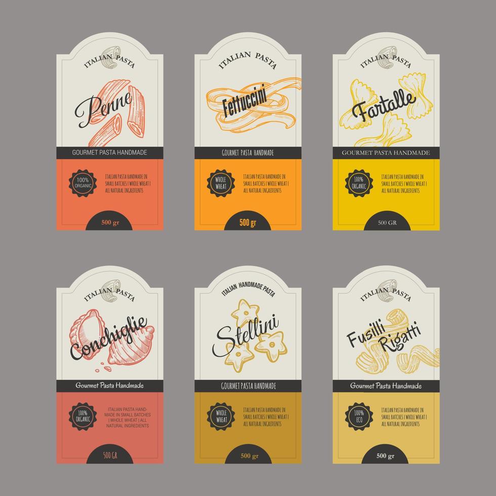 Italiaans pasta etiket ontwerp set, sjabloon verpakking vector