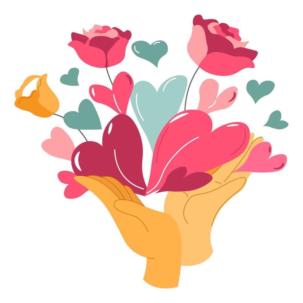romantisch boeket geschenk met bloemen en ballonnen vector