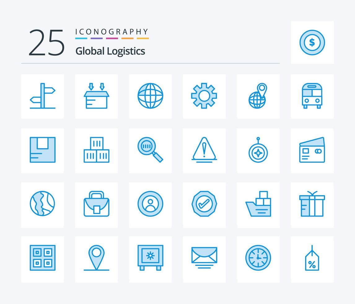 globaal logistiek 25 blauw kleur icoon pak inclusief kaart. globaal. plaats. globaal. uitrusting vector