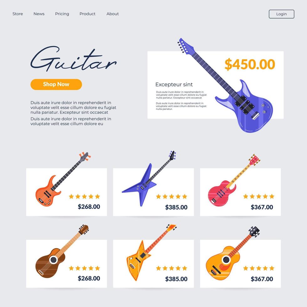 online muziek- winkel, buying gitaar in internet bladzijde vector
