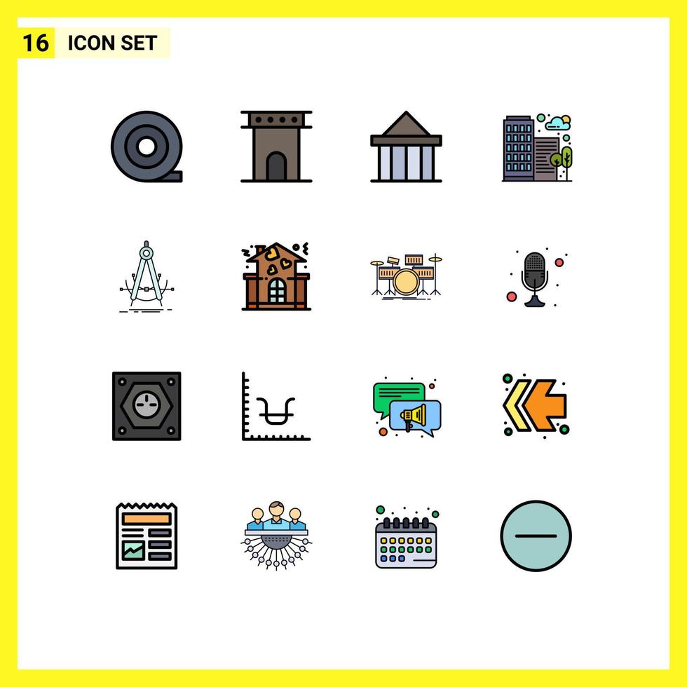 pictogram reeks van 16 gemakkelijk vlak kleur gevulde lijnen van geometrie precisie kolommen kantoor stad bewerkbare creatief vector ontwerp elementen