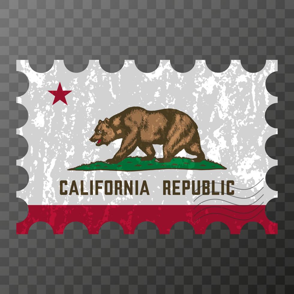 port postzegel met Californië staat grunge vlag. vector illustratie.