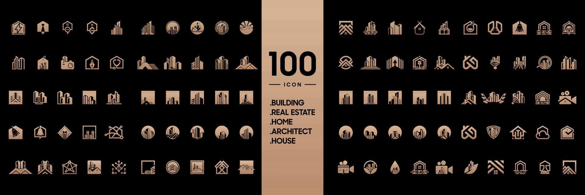 verzameling van logo ontwerpen voor gebouwen, huizen, daken, kantoren, gebouwen, architecten vector