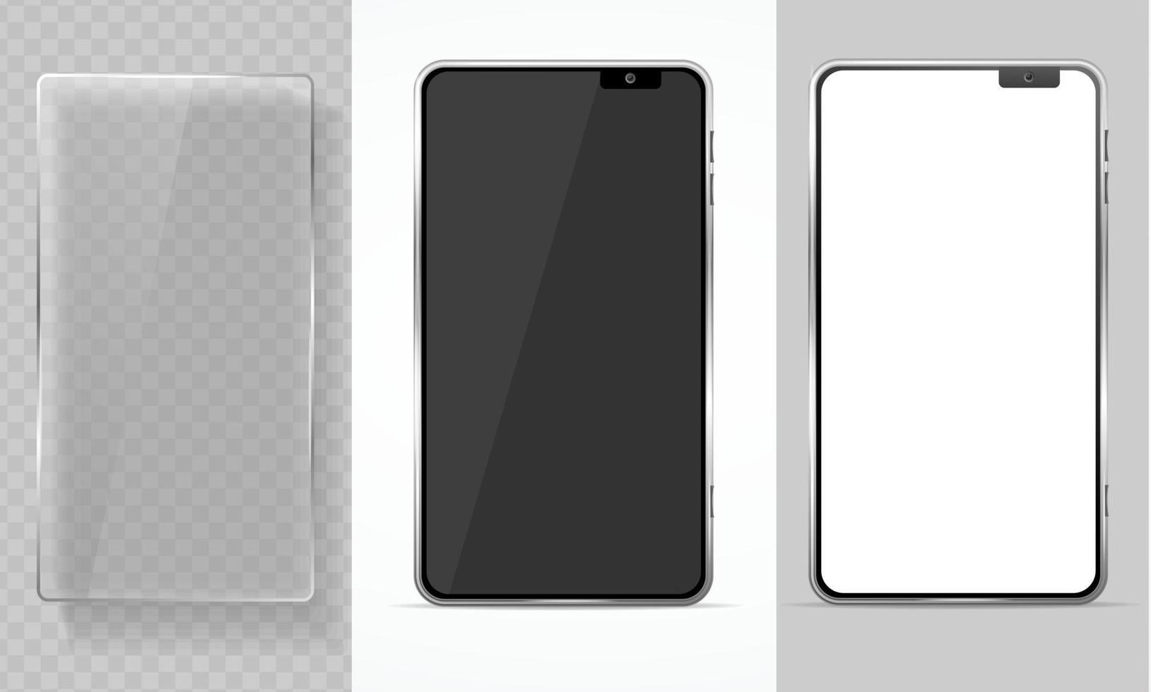 realistisch gedetailleerd 3d mobiel telefoon en glas sjabloon mockup set. vector