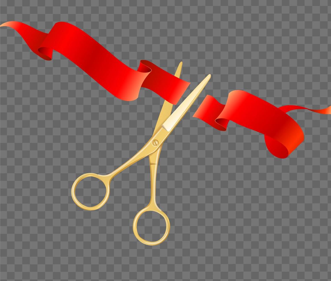 realistisch 3d gedetailleerd schaar rood lint Aan een transparant achtergrond. vector