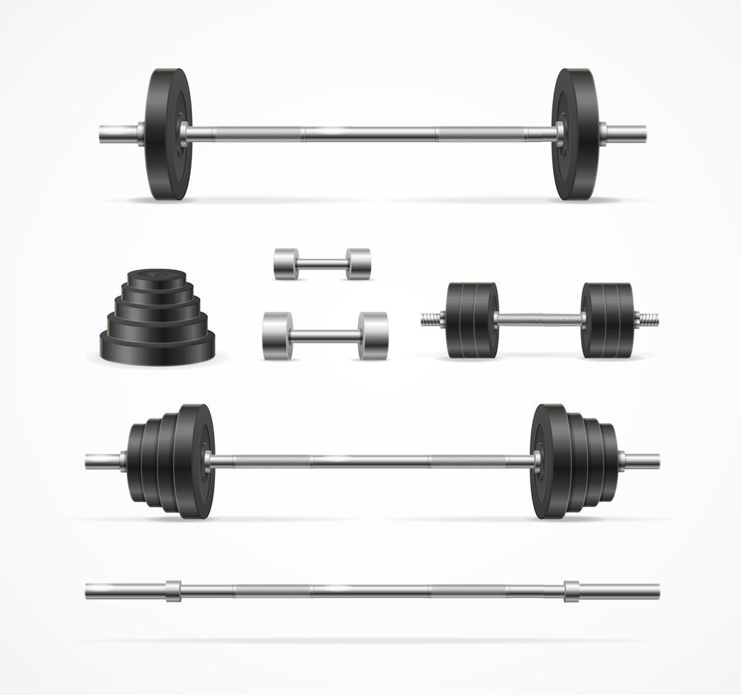 realistisch gedetailleerd 3d verschillend barbell set. vector