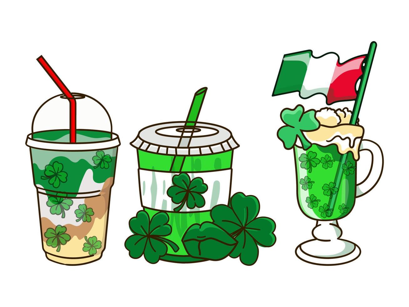 st. Patrick dag koffie, latte, heet drankjes verzameling cliparts vector