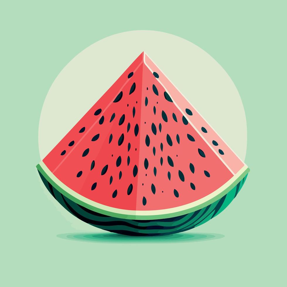 watermeloen fruit plak met groen korst en rood merg met zwart zaden vector