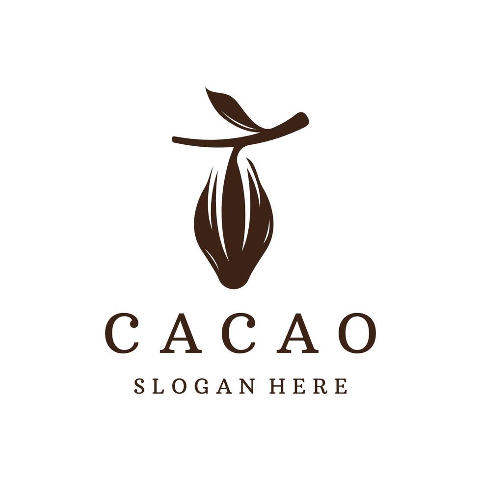 chocola cacao peul fabriek logotype sjabloon ontwerp, cacao Boon, exotisch biologisch fabriek geïsoleerd achtergrond. vector