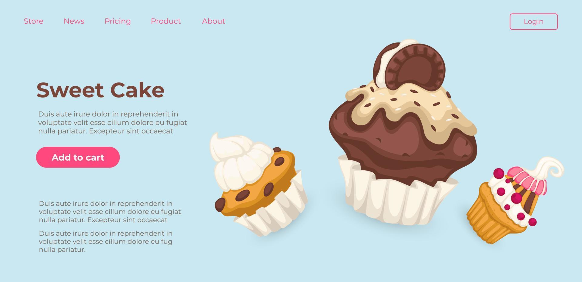 zoet taart, cupcakes en muffins in online op te slaan vector