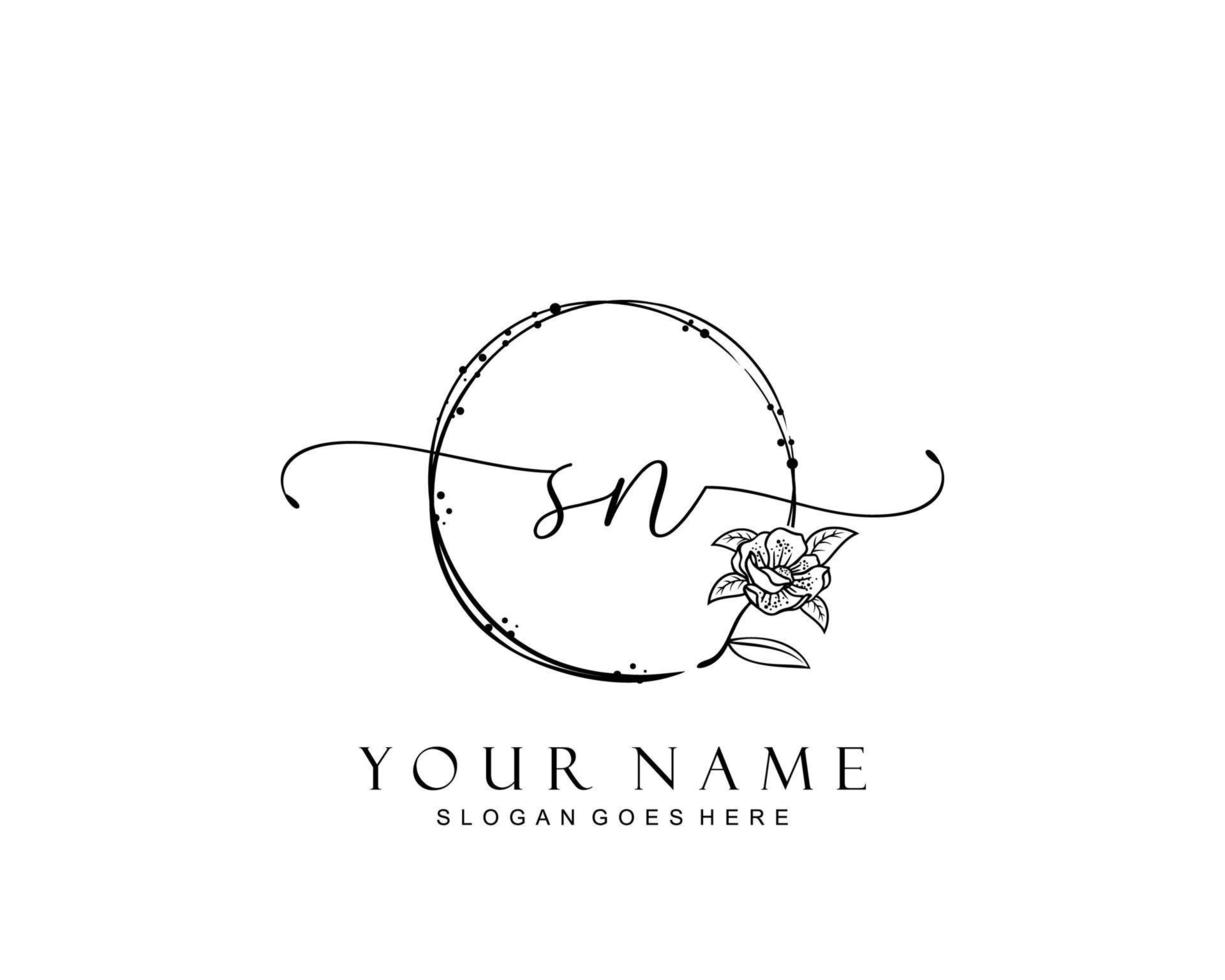 eerste sn schoonheid monogram en elegant logo ontwerp, handschrift logo van eerste handtekening, bruiloft, mode, bloemen en botanisch met creatief sjabloon. vector