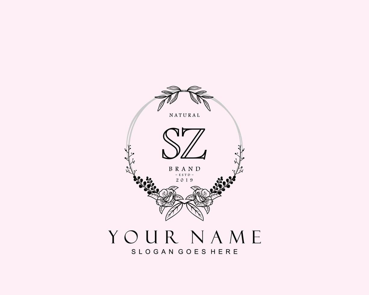 eerste sz schoonheid monogram en elegant logo ontwerp, handschrift logo van eerste handtekening, bruiloft, mode, bloemen en botanisch met creatief sjabloon. vector