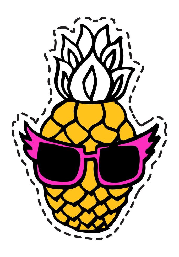 ananas karakter vervelend bril, stickers vector