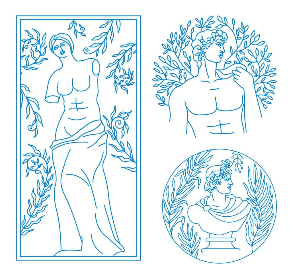 antiek standbeelden en buste Venus en Apollo portret vector